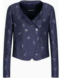 Emporio Armani - Zweireihiges Sakko Aus Einer Woll-Mischung Mit Jacquard-Stoff-Muster Und „Jeu De Cartes“-Motiv - Lyst