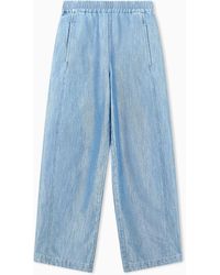 Emporio Armani - Wide-Leg Metal-Look Denim Trousers With An Elastic Waist - Lyst