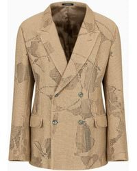 Emporio Armani - Cotton Crêpe, Double-breasted Jacket With A Crocheted Ginkgo Motif - Lyst