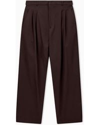 Emporio Armani - Pleated Cotton Trousers With A High Waist And Straight Leg - Lyst