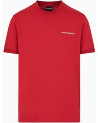 Emporio Armani - T-shirt En Jersey Léger Avec Logo Brodé Et Bords Côtelés - Lyst