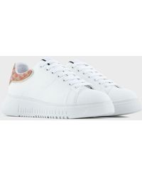 Emporio Armani - Nappa Leather Sneakers With All-over Eagle On The Back - Lyst