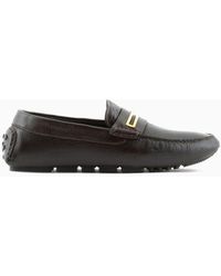 Emporio Armani - Pebbled Leather Driving Loafers With Stirrup Bar - Lyst