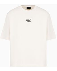 Emporio Armani - Sweat-shirt À Manches Courtes En Jersey Épais Avec Écusson Aigle Et Dos En Cupro - Lyst