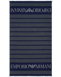 Emporio Armani - Striped Terry Beach Towel With Logo - Lyst