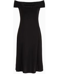 Emporio Armani - Viscose Stretch Jersey Dress With Rhinestone Neckline - Lyst