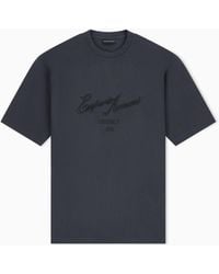 Emporio Armani - Piqué Jersey T-Shirt With Embroidered Raised Logo - Lyst