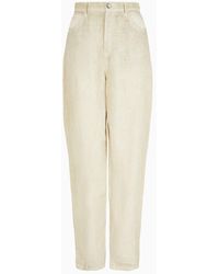 Emporio Armani - Pantalones De Cinco Bolsillos Con Pernera Ovalada De Lino Orgánico Teñido En Prenda Asv - Lyst
