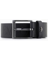 Emporio Armani - Leather Belt With Oversized Logo Lettering - Lyst