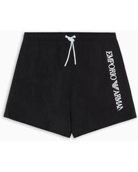 Emporio Armani - Crinkle Swim Shorts With Logo Embroidery On The Side - Lyst