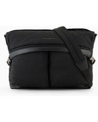 Emporio Armani - Nylon Jacquard Messenger Bag With All-over Logo Lettering - Lyst