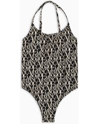Emporio Armani - Padded One-Piece Swimsuit With Logomania Print - Lyst