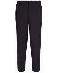 Emporio Armani - Natural Stretch Canvas Trousers With Elasticated Cuffs - Lyst