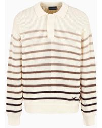 Emporio Armani - Striped, Cob-stitched Cotton Jumper With Polo-shirt Collar - Lyst
