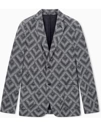 Emporio Armani - Knit Effect Jersey Blazer With Geometric Pattern Signature Capsule - Lyst