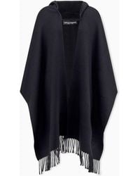 Emporio Armani - Fringed Hooded Wool Stole With An Embroidered Monogram - Lyst