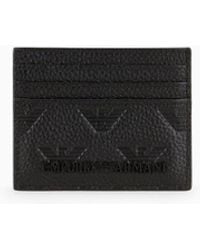 Emporio Armani - Leather Card Holder With All-over Embossed Eagle - Lyst