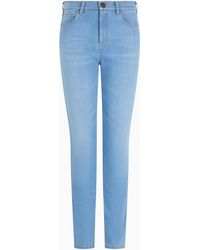 Emporio Armani - Vaqueros J20 De Cintura Alta Y Pernera Superajustada De Denim Elástico Con Logotipo Grabado A Láser - Lyst