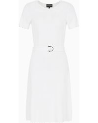 Emporio Armani - Moss-stitch Knit Flared Dress With Belt - Lyst