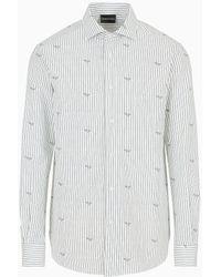 Emporio Armani - Cotton Fil Coupé Shirt With Vertical Jacquard Stripes - Lyst
