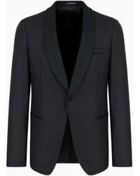 Emporio Armani - Light Worsted Virgin Wool Single-breasted Jacket With Satin Shawl Lapels - Lyst