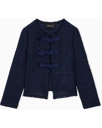 Emporio Armani - Unlined Textured Jacket With Ottoman Bows And Round Neckline - Lyst