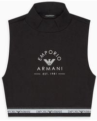 Emporio Armani - Top Cropped De Estar Por Casa De Algodón Orgánico Iconic Con Banda Con Logotipo Asv - Lyst