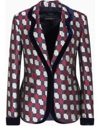 Emporio Armani - Jacke Aus Jacquard-Stoff Mit Geometrischem Muster Und Details Aus Samt - Lyst