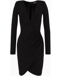 Emporio Armani - Crepe-Look Stretch Interlock Jersey Dress With Cross-Over Neckline And Draping - Lyst