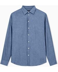 Emporio Armani - Denim-Effect Cotton Chambray Shirt With A Classic Collar - Lyst