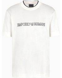 Emporio Armani - Lyocell-blend Jersey T-shirt With Asv Logo Raised Embroidery - Lyst