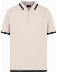 Emporio Armani - Mercerized Piqué Polo Shirt With Zipper And Contrasting Trim - Lyst