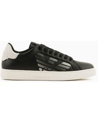 Emporio Armani - Asv Regenerated-leather Sneakers With Oversized Eagle And Suede Back - Lyst