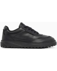Emporio Armani - Smooth Leather Lace-Up Sneakers With A Textured Rubber Sole - Lyst