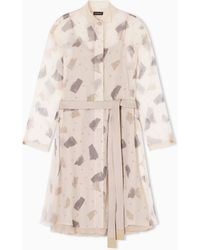 Emporio Armani - Pure Silk Crepon Shirt Dress With Geometric Print - Lyst