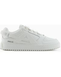 Emporio Armani - Leather Sneakers With Oversized Ea Patch - Lyst