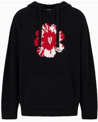 Emporio Armani - Mon Amour Hooded Sweater In Virgin Wool With Half Fisherman's Rib - Lyst