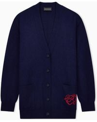 Emporio Armani - Virgin Wool Cardigan With Valentine's Day Capsule Embroidery - Lyst