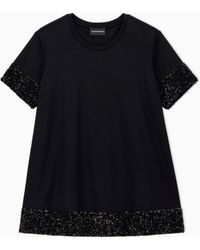 Emporio Armani - Short-Sleeved Viscose Jumper With Sequined Cuffs And Hem - Lyst