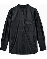 Emporio Armani - Leather Shirt With Stand-Up Collar And Snap Buttons - Lyst