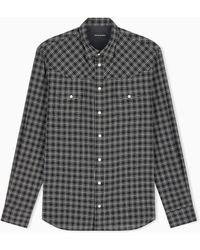 Emporio Armani - Long Sleeve Check Flannel Shirt With Two Chest Pockets - Lyst