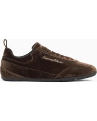 Emporio Armani - Velvet Low-Top Sneakers With An Embroidered Side Logo - Lyst