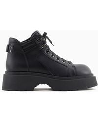 Emporio Armani - Leather Lace-Up Ankle Boots With Chunky Soles - Lyst