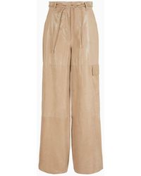 Emporio Armani - Wide-leg Suede Trousers With A Shiny Treatment - Lyst