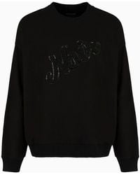 Emporio Armani - Sweat-shirt En Jersey Épais Avec Écusson Noir Brodé - Lyst