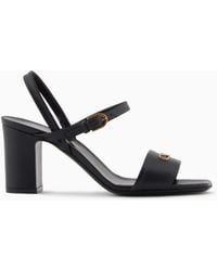Emporio Armani - Nappa-Leather Heeled Sandals With Eagle Plate - Lyst