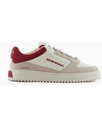 Emporio Armani - Leather Sneakers With Suede Details And Oversized Embossed Eagle - Lyst