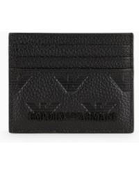 Emporio Armani - Leather Card Holder With All-Over Embossed Eagle - Lyst