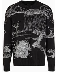 Emporio Armani - Alpaca-blend Sweater With Nature Embroidery - Lyst
