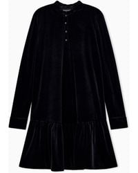 Emporio Armani - Stretch Chenille Dress With Ruffled Hem And Buttoned Placket - Lyst